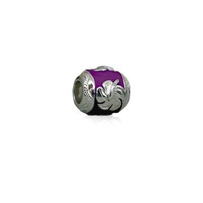 Sterling Silver Hawaiian Rhodium Purple Enamel Hibiscus Charm Bead