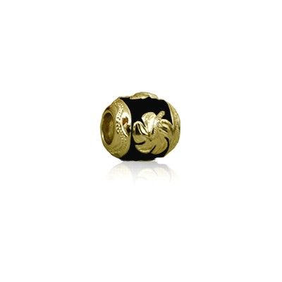Sterling Silver Hawaiian Yellow Gold Plated Black Enamel Hibiscus Bead 