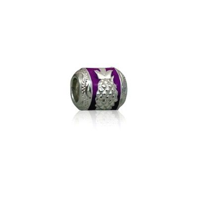 Sterling Silver Hawaiian Rhodium Purple Enamel Pineapple Charm Bead