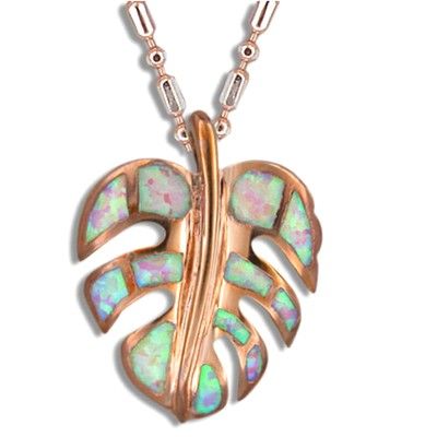 Sterling Silver Hawaiian 18mm Monstera Leaf Pink Opal Pendant