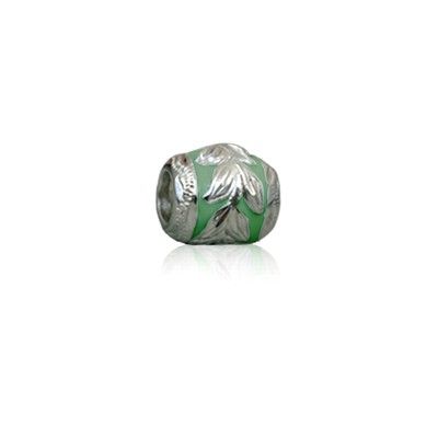 Sterling Silver Hawaiian Rhodium Green Enamel Maile Charm Bead
