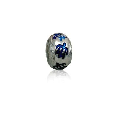 Sterling Silver Hawaiian Rhodium Blue Enamel HONU Charm Bead