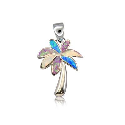 Sterling Silver Hawaiian Rainbow Opal Palm Tree Pendant (S)