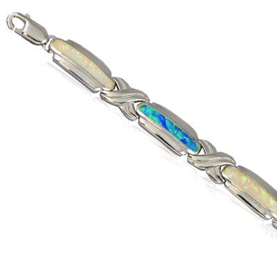 Sterling Silver Hawaiian Curve Rainbow Opal Bracelet