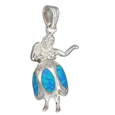 Sterling Silver Hawaiian Blue Opal Hula Girl Pendant (L)