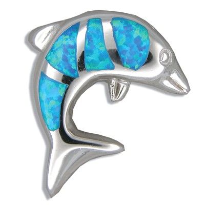 Sterling Silver Hawaiian Blue Opal Dolphin Pendant