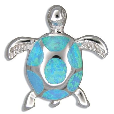 Sterling Silver Hawaiian Blue Opal 3D HONU Pendant