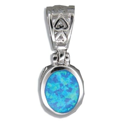 Sterling Silver Hawaiian Oval Shaped Blue Opal Pendant