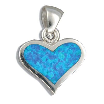 Sterling Silver Hawaiian Heart Shaped Blue Opal Pendant