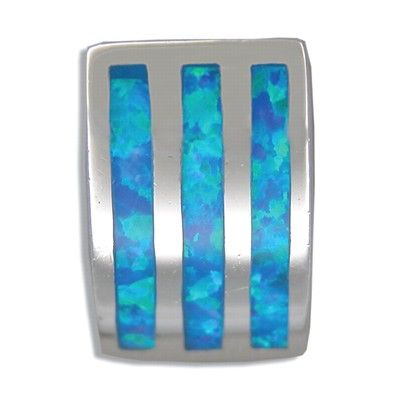 Sterling Silver Hawaiian Blue Opal Triple Stripe Pendant
