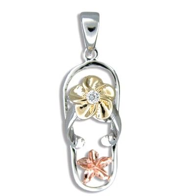 Sterling Silver Hawaiian Tri-Color CZ Slipper Pendant