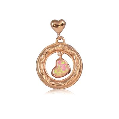 Sterling Silver Hawaiian Heart in Circle Pink Opal Pendant