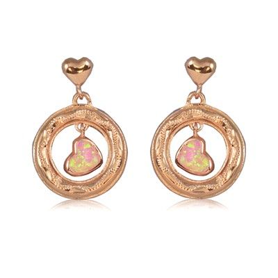 Sterling Silver Hawaiian Heart in Circle Pink Opal Earrings