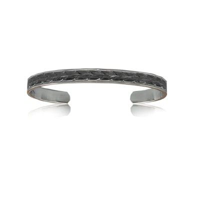 Sterling Silver Hawaiian Black Rhodium Two Tone 6mm Maile Cuff Bangle