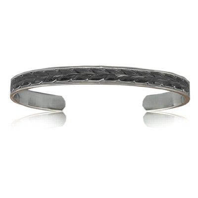 Sterling Silver Hawaiian Black Rhodium Two Tone 8mm Maile Cuff Bangle