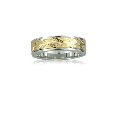 Sterling Silver Hawaiian 14K Yellow Two Tone Maile 6mm Ring Band