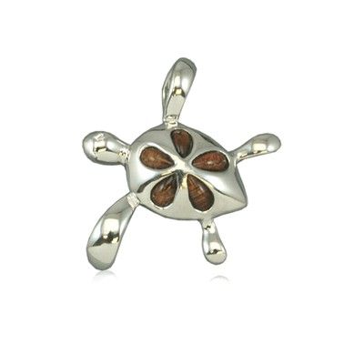 Sterling Silver Hawaiian Koa Wood HONU Plumeria Pendant