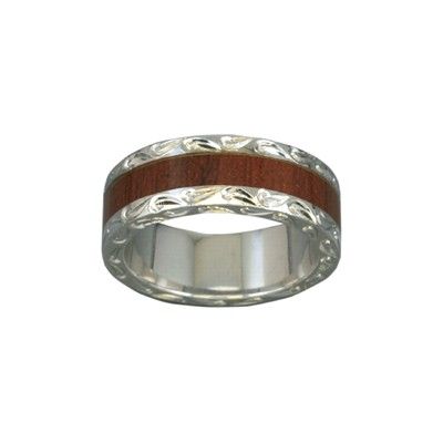 Sterling Silver Hawaiian Koa Wood Men's Eternity 7mm Ring