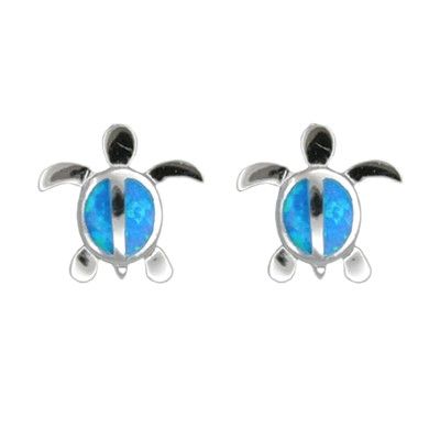 Sterling Silver Blue Opal Hawaiian Honu Pierced Earrings