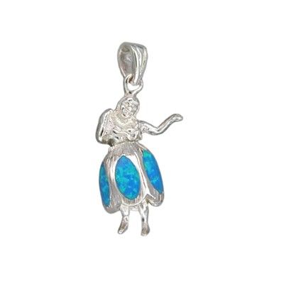 Sterling Silver Hawaiian Blue Opal Hula Girl Pendant (S)