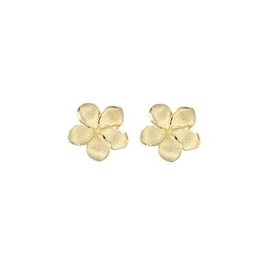 14kt Yellow Gold 10mm Plumeria Pierced Stud Earrings