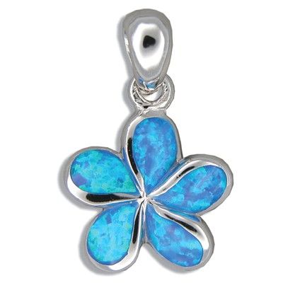 Sterling Silver Hawaiian 15MM Plumeria Blue Opal Pendant