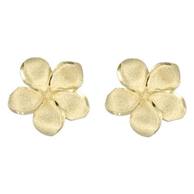 14kt Yellow Gold 18mm Plumeria Pierced Stud Earrings