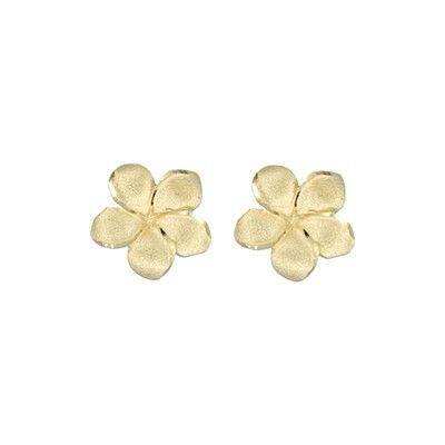 14kt Yellow Gold 12mm Plumeria Pierced Stud Earrings