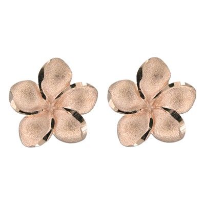 14kt Rose Gold 18mm Plumeria Pierced Earrings