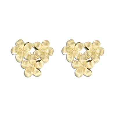 14KT Yellow Gold 8mm Plumeria Blossoms Pierced Earrings