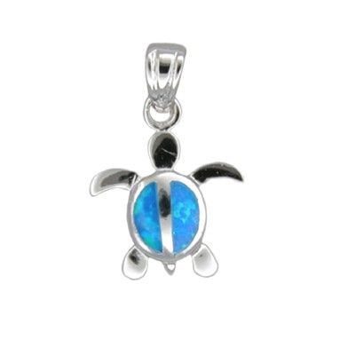 Sterling Silver Hawaiian Honu Blue Opal Pendant (S)