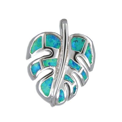 Sterling Silver Hawaiian Monstera Leaf Blue Opal Pendant