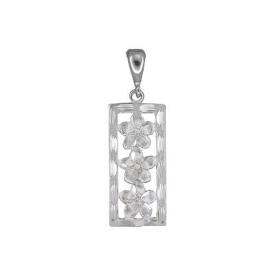 14kt White Gold Plumeria Vertical Pendant