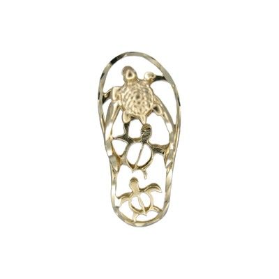 14kt Yellow Gold Hawaiian Cut-in Honu Slipper Pendant