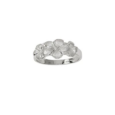 14kt White Gold Three Plumeria Flowers Ring