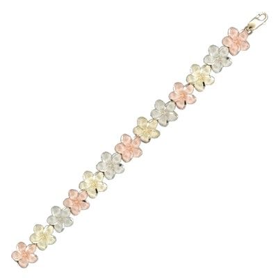 14kt Tri-Color Gold Hawaiian 12mm Plumeria Bracelet