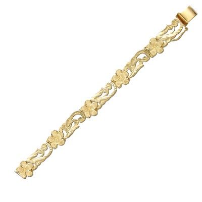 14kt Yellow Gold Hawaiian Plumeria Scroll Bracelet