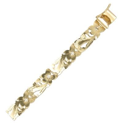 14kt Yellow Gold Hawaiian Fancy Plumeria Scroll Bracelet