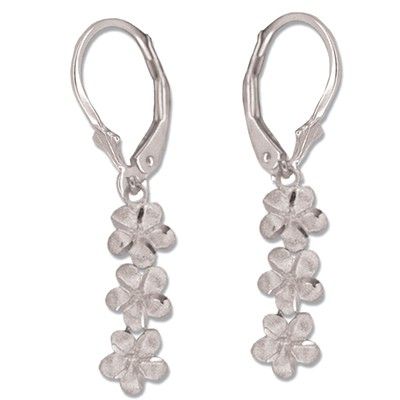 14kt White Gold Triple Plumeria Lever Back Earrings