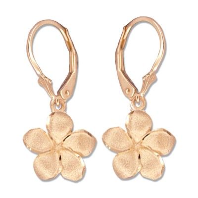 14kt Rose Gold 12mm Plumeria Lever Back Earrings