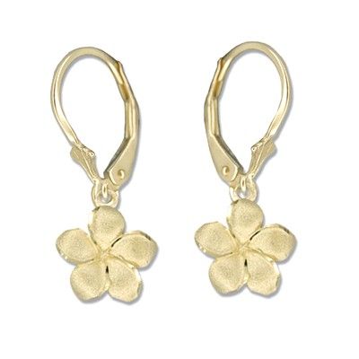 14kt Yellow Gold 10mm Plumeria Lever Back Earrings