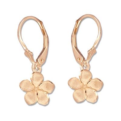 14kt Rose Gold 10mm Plumeria Lever Back Earrings