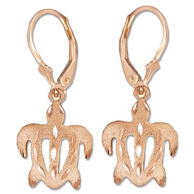 14kt Rose Gold Hawaiian Honu (Turtle) Lever Back Earrings