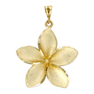 14kt Yellow Gold 26mm Hawaiian Plumeria Pendant