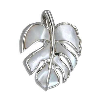 Sterling Silver Hawaiian Monstera Leaf White MOP Pendant