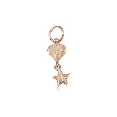 Fine Engraved Sterling Silver Rose Gold Plated Hawaiian Star and Heart Pendant