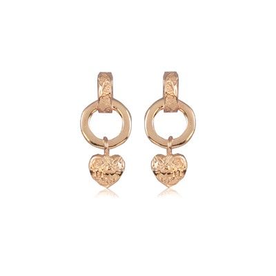 Fine Engraved Sterling Silver Rose Gold Plated Hawaiian Heart with Cut-Out Circle Pierced Earrings