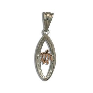 Fine Engraved Sterling Silver Rose Gold Coated Hawaiian HONU with Surfboard Shaped Pendant