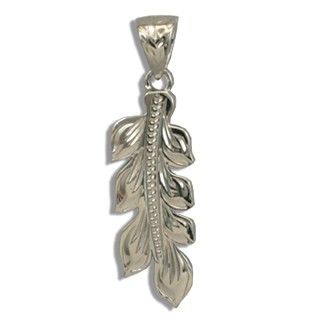 Fine Engraved Sterling Silver Hawaiian Maile Leaf Pendant