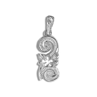 Fine Engraved Sterling Silver Cut-In Hawaiian Plumeria and Scroll Pendant